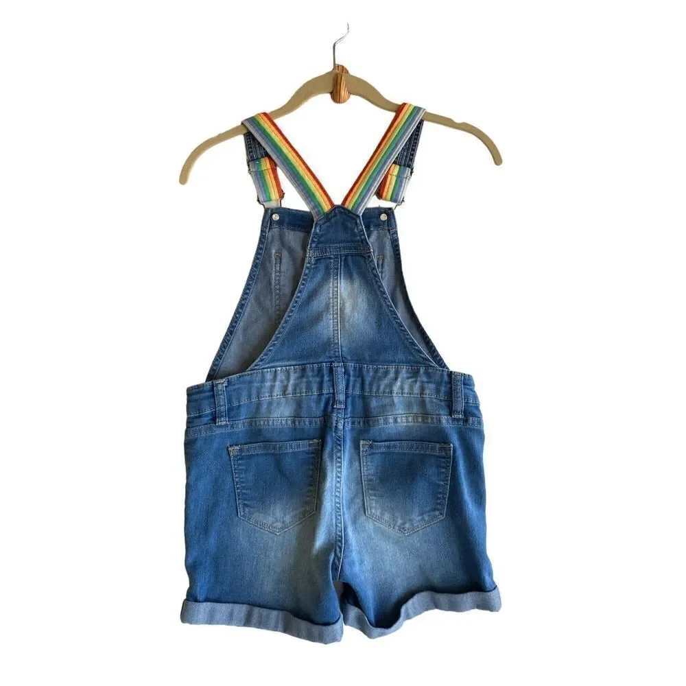 Vigoss girls, denim, blue rainbow, accent, stretch, Overalls size medium